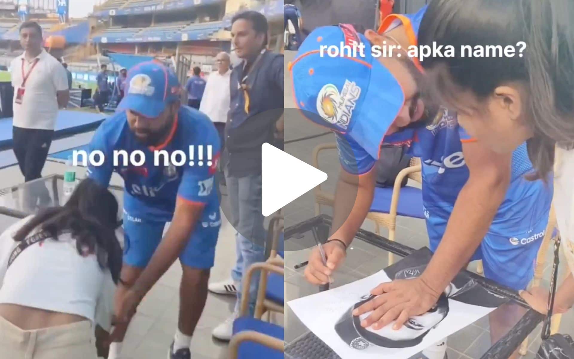 [Watch] Rohit Sharma Declines Fangirl's Attempt To Touch Feet, Signs Paintings Instead